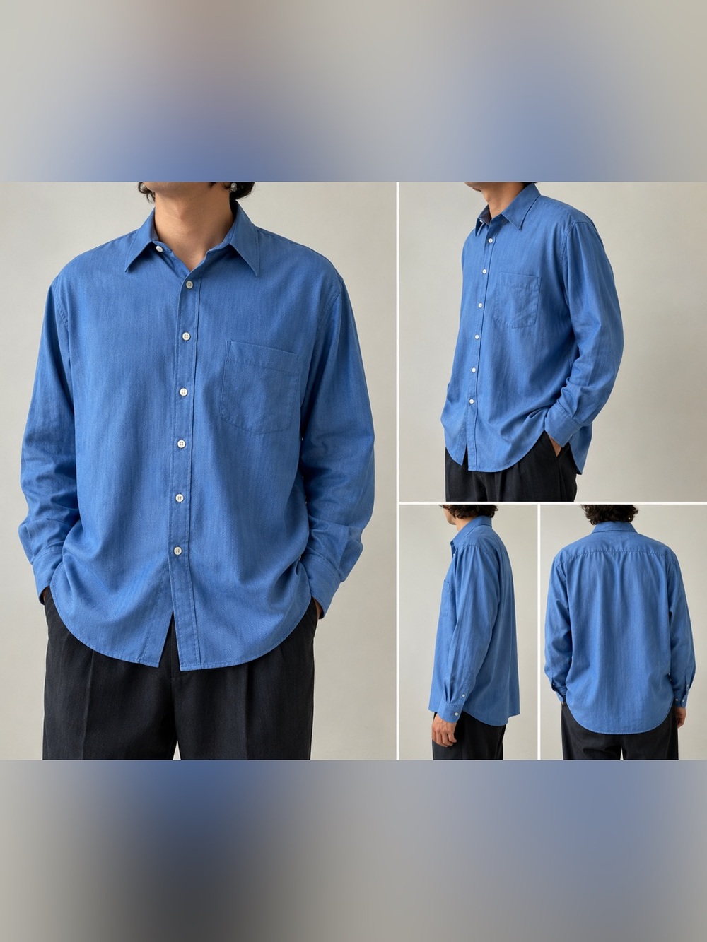 Vintage John W Nordstrom Men’s 17.5 35 Blue Herringbone Cotton Italy Woven Shirt